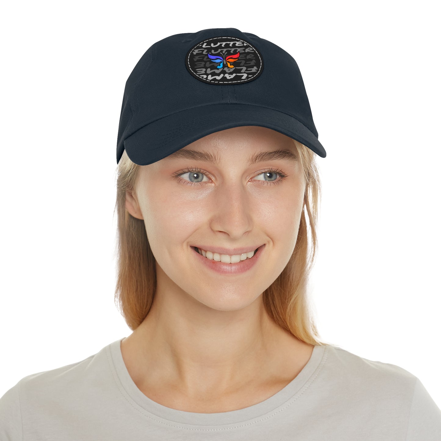 Flutter & Flame Up/Down Logo Dad Hat - Unisex Butterfly Casual Hat with Leather Patch