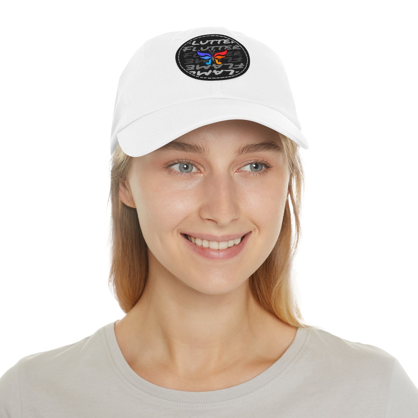 Flutter & Flame Up/Down Logo Dad Hat - Unisex Butterfly Casual Hat with Leather Patch