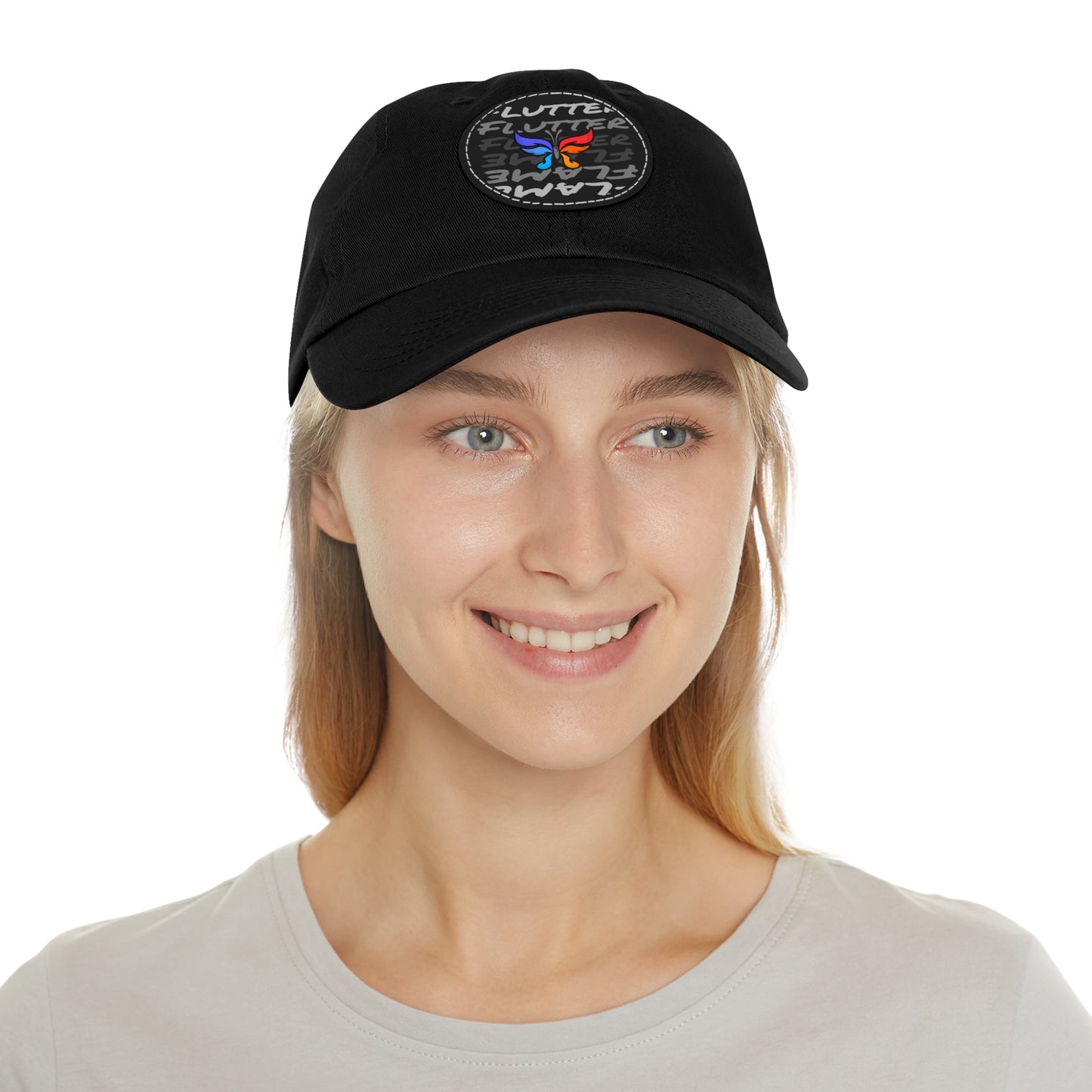 Flutter & Flame Up/Down Logo Dad Hat - Unisex Butterfly Casual Hat with Leather Patch