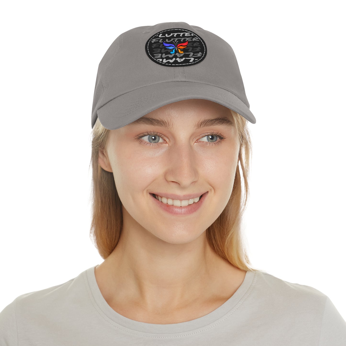 Flutter & Flame Up/Down Logo Dad Hat - Unisex Butterfly Casual Hat with Leather Patch